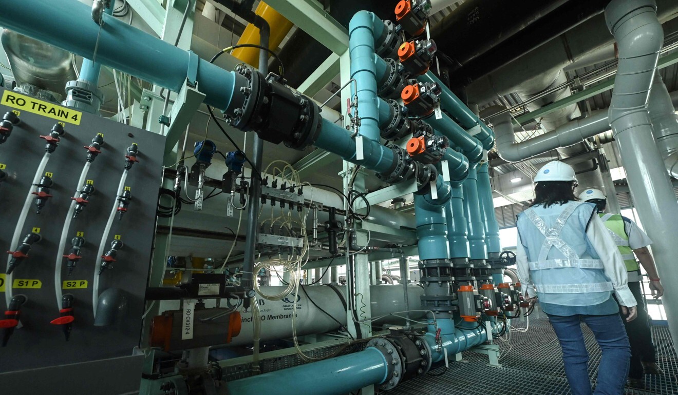 Equipment for the reverse osmosis treatment on used water is seen at the Bedok NEWater plant in Singapore. Photo: AFP