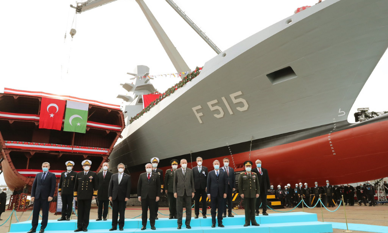 Turkish President Recep Tayyip Erdogan attends the launching ceremony of the welding of the third ship to be constructed for Pakistan Navy under MILGEM project. — Photo courtesy: Radio Pak