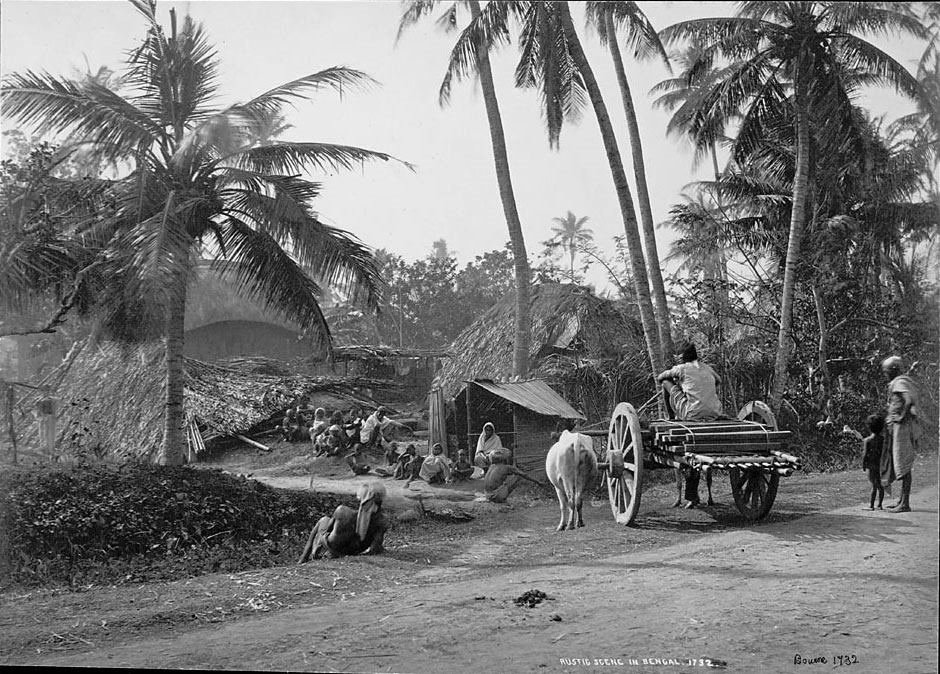 Bengal-Village-Showing-villagers-Outside-Thatch-Houses%252C-Bullock-Cart-Near-Roadside---Samuel-Bourne-1863.jpg