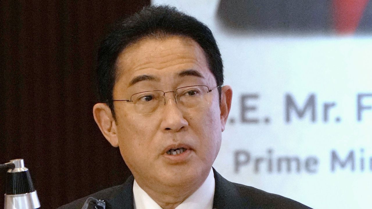 Japanese Prime Minister Fumio Kishida delivers a speech in New Delhi on March 20, 2023.