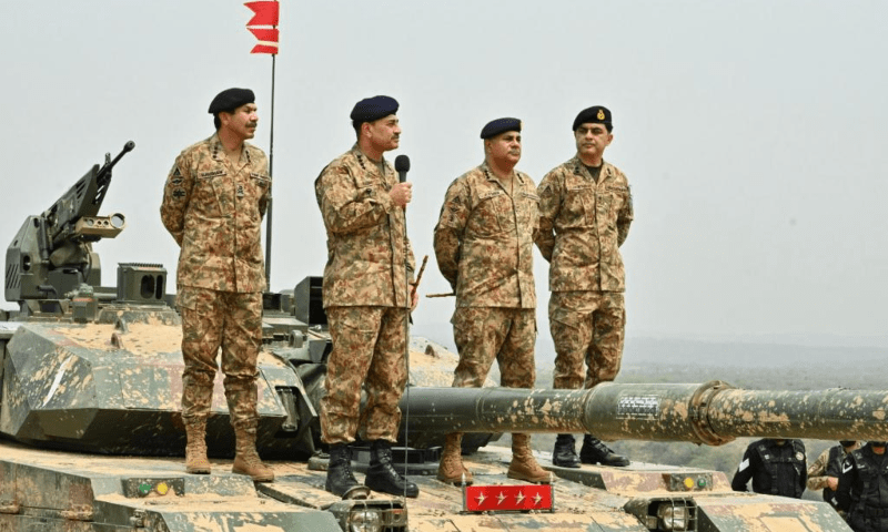 COAS Gen Asim Munir addresses troops during a visit to the Tilla Field Firing Ranges near Jhelum, Punjab on May 1. — ISPR
