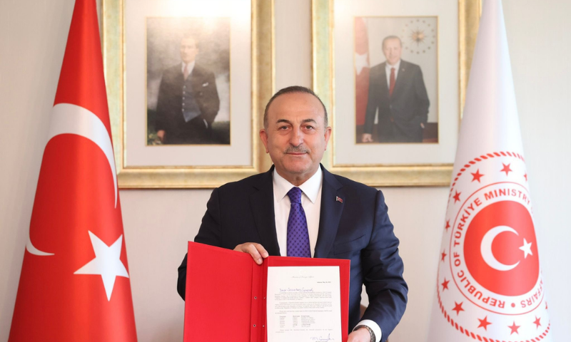 Turkish Foreign Minister Mevlut Cavasoglu is pictured with Ankara's official letter to the UN requesting the name name. — Photo courtesy  Mevlut Cavasoglu Twitter