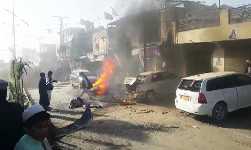 According to the police, the bomb strapped to the motorcycle parked at the roadside exploded when a police patrol vehicle passed by it.  — DawnNewsTV/File