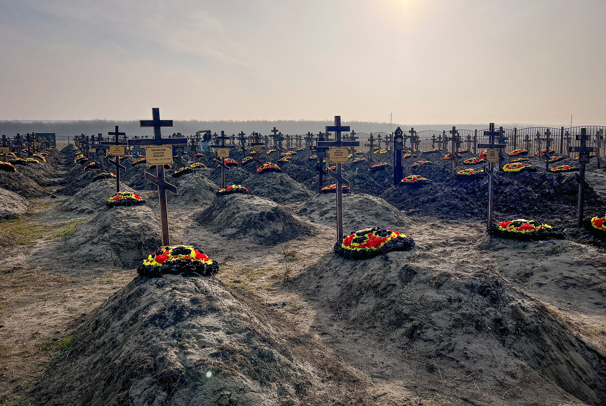 Graves of Russian Wagner mercenary group fighters are seen in a cemetery near the village of Bakinskaya in Krasnodar region, Russia, on January 22.