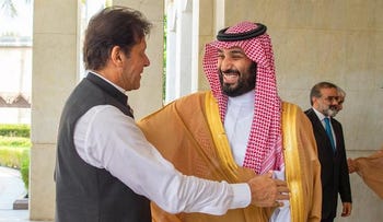 Pakistan's Prime Minister Imran Khan and Saudi Crown Prince Mohammed bin Salman