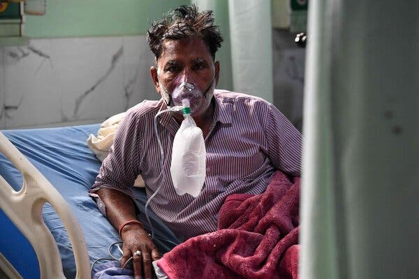 A Covid-19 patient at a hospital in Moradabad, India, on Wednesday.