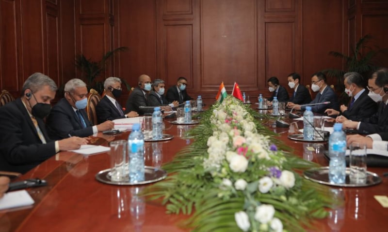 The Indian delegation meets the Chinese delegation on the sidelines of Shanghai Cooperation Organisation Summit in Dushanbe, Tajikistan on September 16. — Photo courtesy Subrahmanyam Jaishankar Twitter