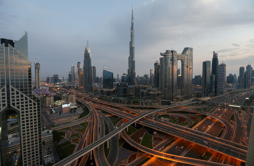 Aerial view of the Sheikh Zayed Road, following the outbreak of coronavirus disease (COVID-19), in in Dubai, United Arab Emirates, March 26, 2020. (photo credit: REUTERS/SATISH KUMAR)