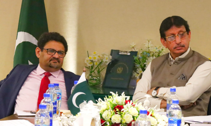 Finance Minister Miftah Ismail (L) and IT Minister Syed Aminul Haque participate in the Advisory Council on Information Technology (IT) and Digital Economy. — Photo courtesy IT ministry Twitter