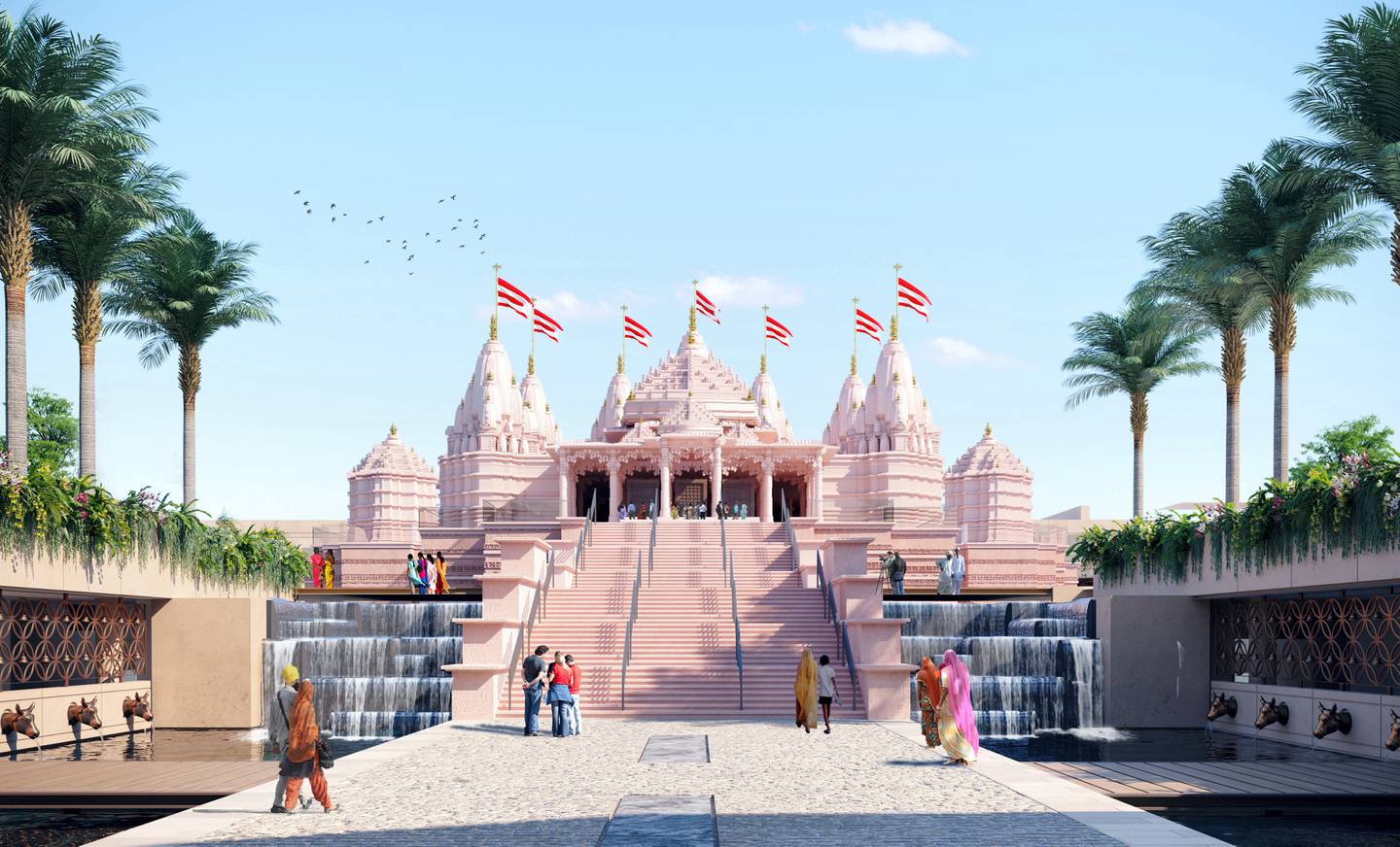 How the Hindu temple will look when it is completed. Photo: BAPS Hindu Mandir