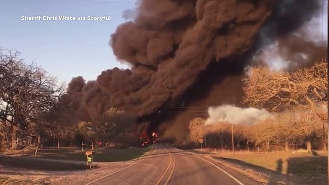 An 18-wheeler and train collided in Milam County, Texas on Feb, 23. The crash led to several fuel tank cars derailing and catching fire.
