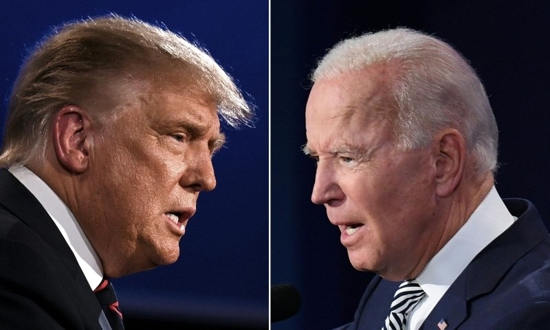 This combination of pictures created on September 29 shows US President Donald Trump (L) and Democratic Presidential candidate former Vice President Joe Biden squaring off during the first presidential debate in Cleveland. — AFP/File