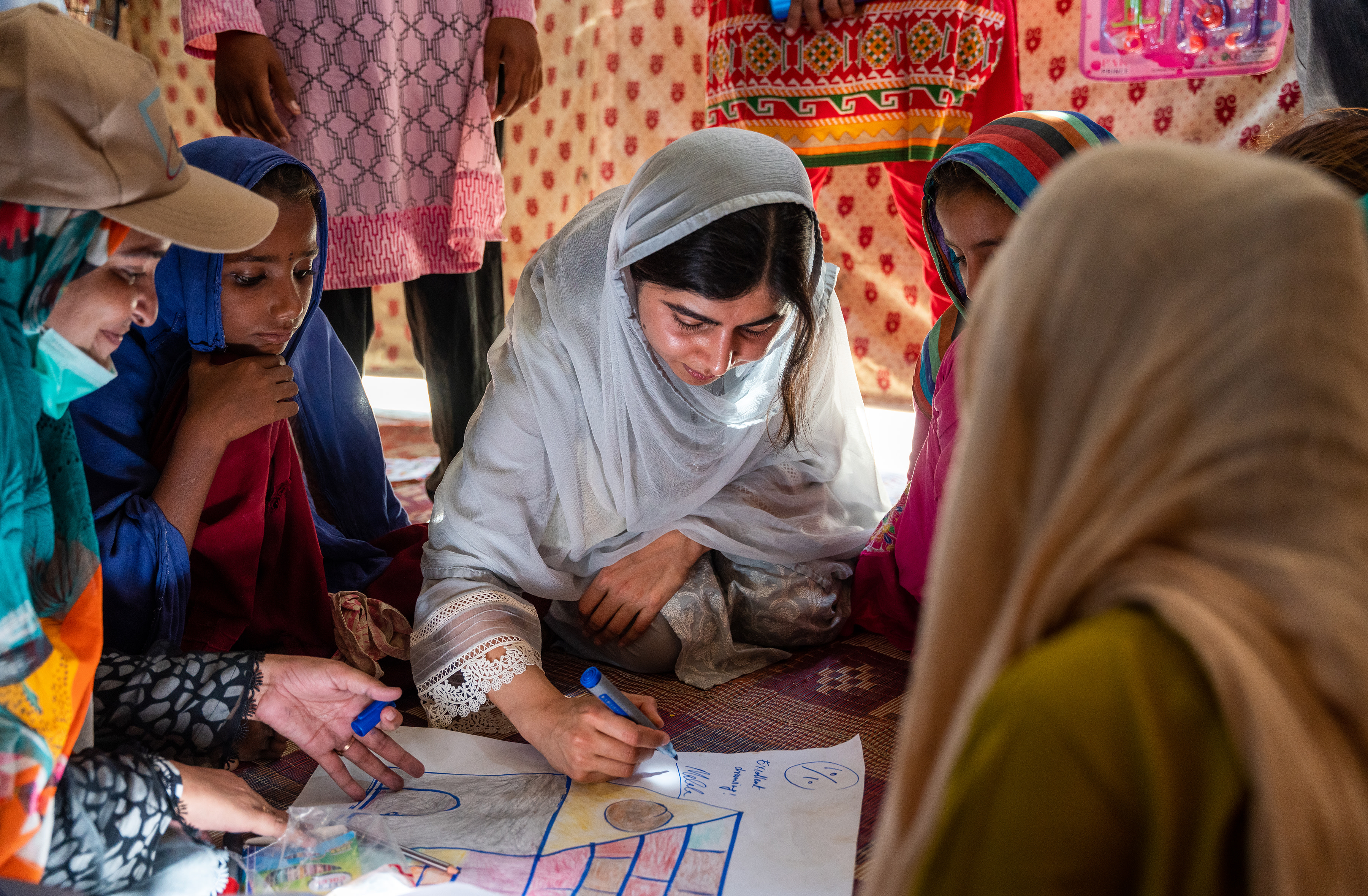 Malala meeting with young women in Dadu. Credit: Amna Zuberi for Malala Fund