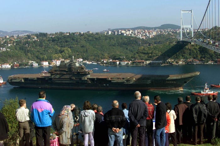 Chinese aircraft carrier Liaoning towed through Bosphorus Strait