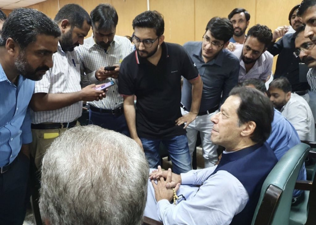 chairman pti imran khan speaks to journalists before court proceedings in islamabad on august 31 source pti twitter