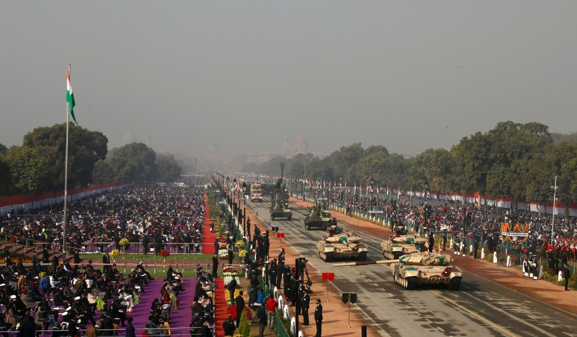 The parade had been cut back this year because of the COVID pandemic, the number of spectators on the Rajpath boulevard leading up to the main government complex reduced from 125,000 to 25,000. [Manish Swarup/AP Photo]
