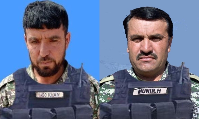 A combination photo of Havildar Babu Khan (L) and Subedar Munir Hussain (R) who were martyred in an exchange of fire with terrorists in Ghulam Khan KaIle, North Waziristan, Sunday. — ISPR