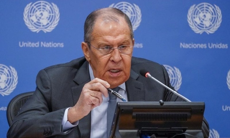 Russian Foreign Minister Sergei Lavrov speaks to reporters during a news conference during 76th session of the United Nations General Assembly on September 25. — AP/File