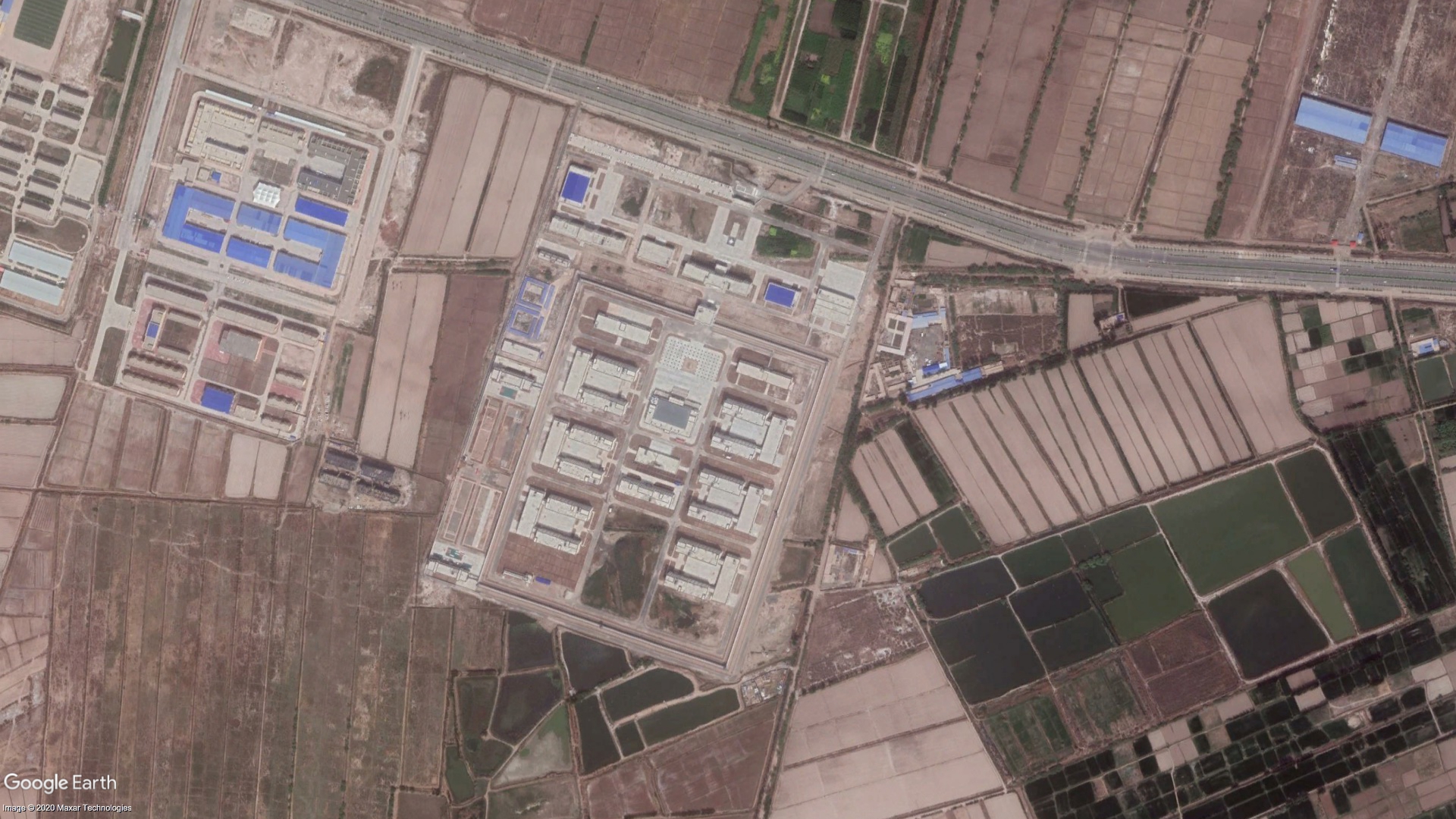 Satellite images show a network of suspected detention camps built by the Chinese government since 2017