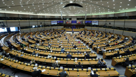 A general view shows as European Commission President Ursula von der Leyen addresses her first State of the European Union speech during a plenary session of the European Parliament as the coronavirus disease (COVID-19) outbreak continues, in Brussels, Belgium September 16, 2020. REUTERS/Yves Herman