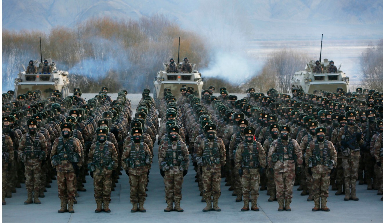 PLA troops take part in an exercise at the Pamir Mountains in Kashgar, Xinjiang in January. Photo: AFP
