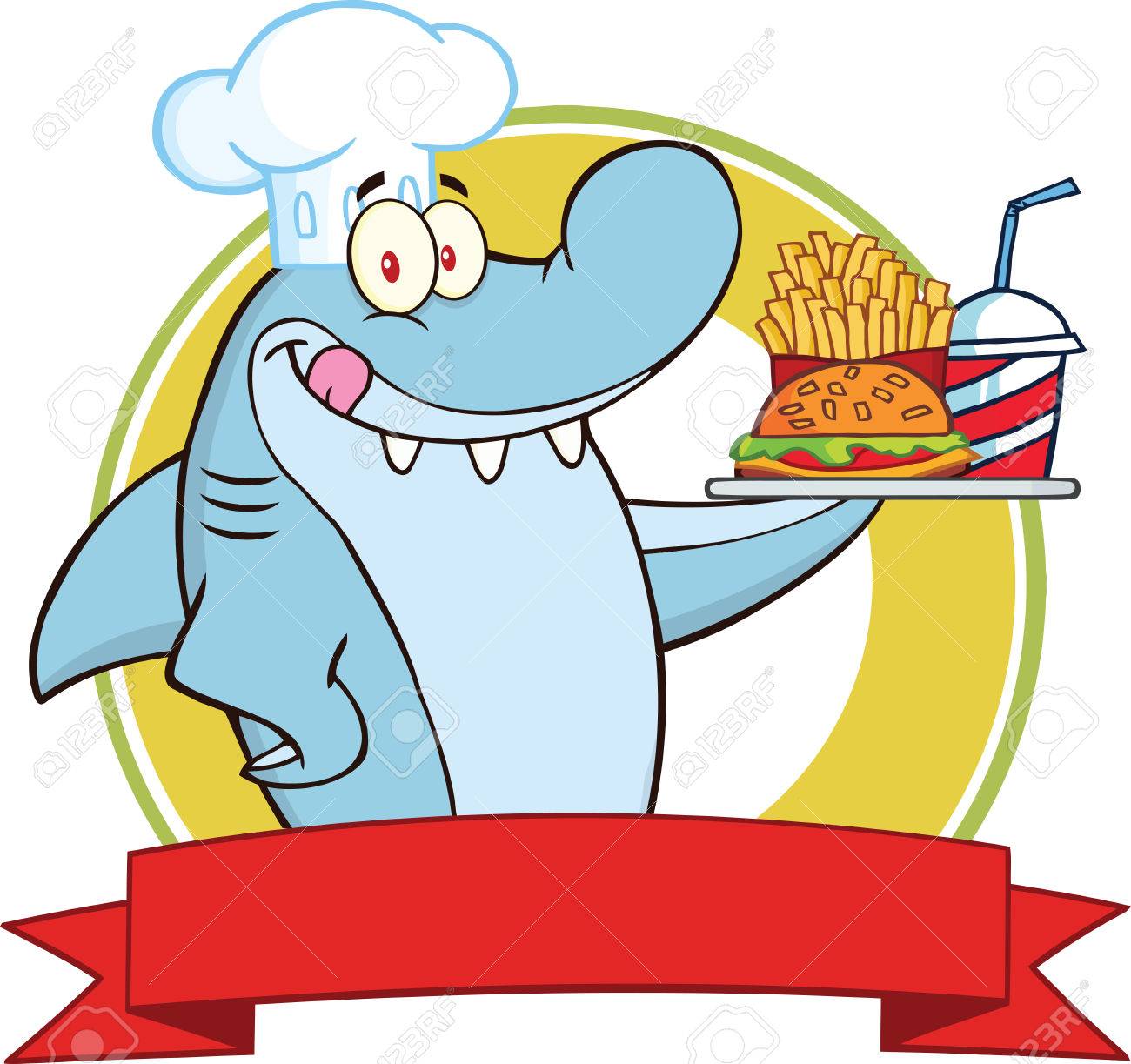 26378822-Chef-Shark-With-Plate-Of-Hamburger-French-Fries-And-Soda-Label-Illustration-Isolated-on-white-Stock-Vector.jpg