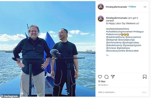 Steve Bannon and Guo are friends and the pair once mounted a stunt which saw a plane carrying an anti-CCP banner flown over the Statue of Liberty.