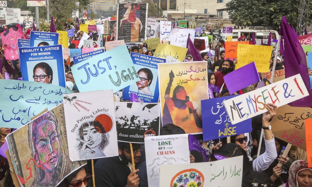  The first Aurat March took place on March 8 in Karachi. — Photo: Herald/File 