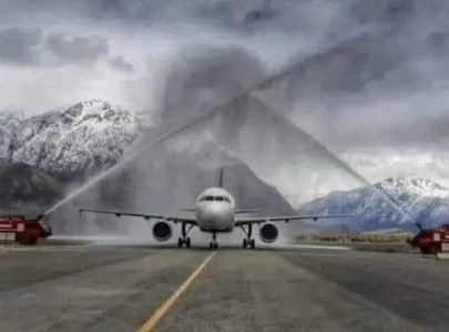 historic first international flight lands at skardu airport