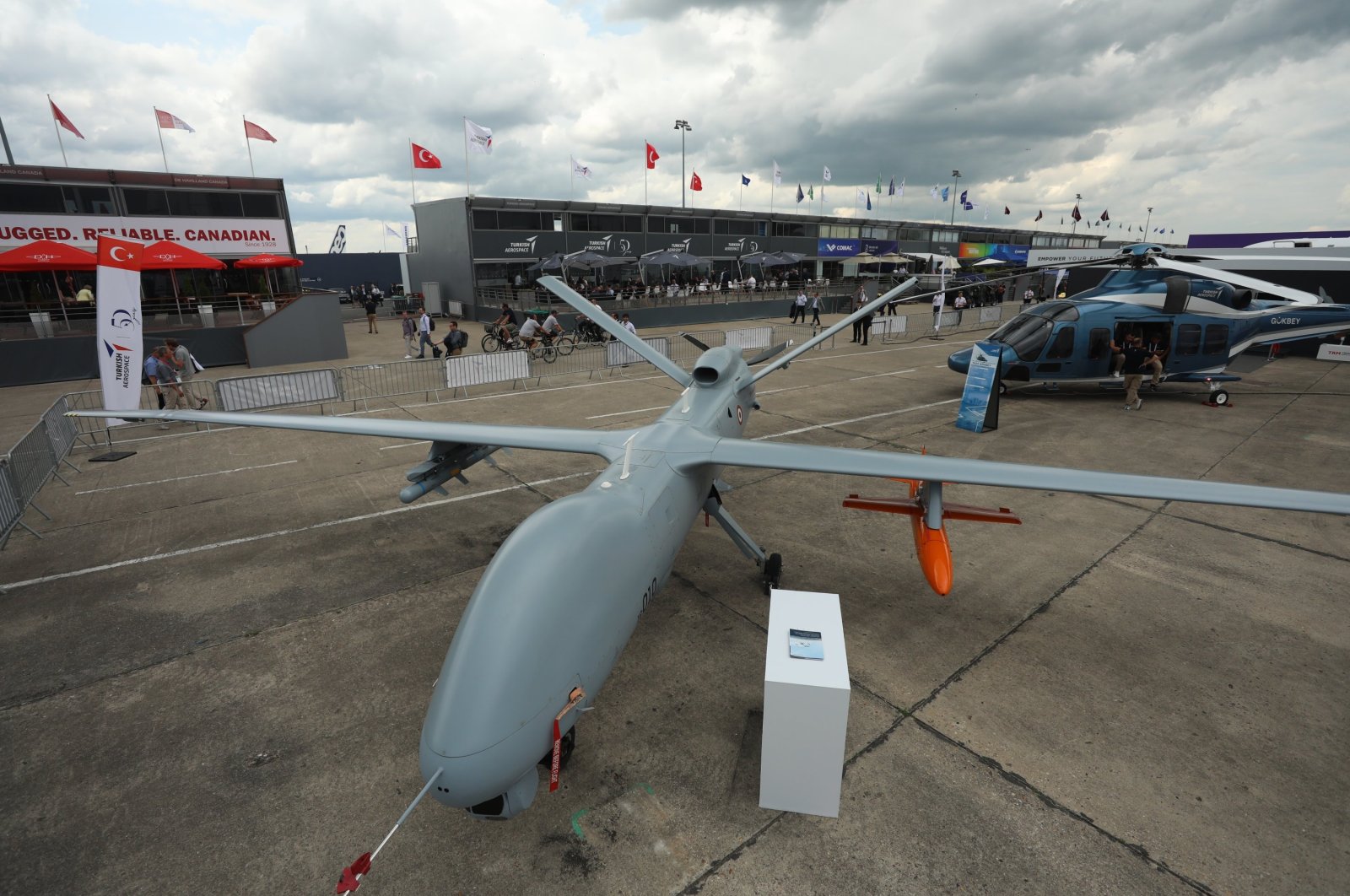 The Anka, a combat drone developed by Turkish Aerospace Industries (TAI), is displayed during the Paris Air Show, in Le Bourget, north of Paris, France, June 20, 2023. (AA Photo)