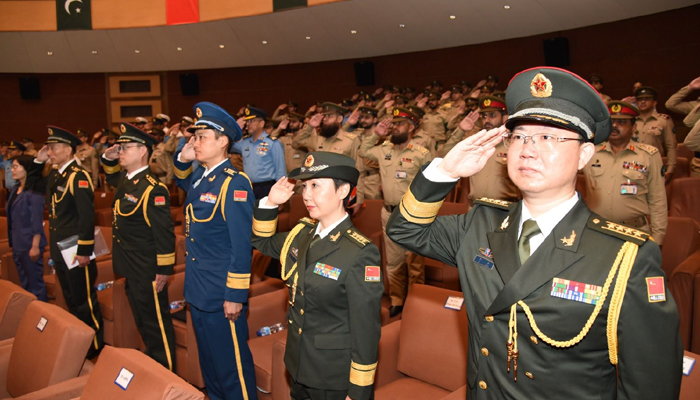 Chinese officials attend the ceremony held at the GHQ to celebrate the 96th anniversary of the founding of the PLA. — ISPR