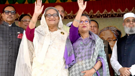 Prime Minister Sheikh Hasina addresses a civic rally in Agargaon after inauguration of the Dhaka Elevated Expressway on Saturday (2 September). Photo: UNB